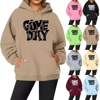 Женская повседневная модная однотонная толстовка с капюшоном и принтом регби с длинными рукавами M верблюд