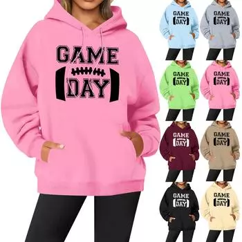 Женская повседневная модная однотонная толстовка с капюшоном и принтом регби с длинными рукавами XXL