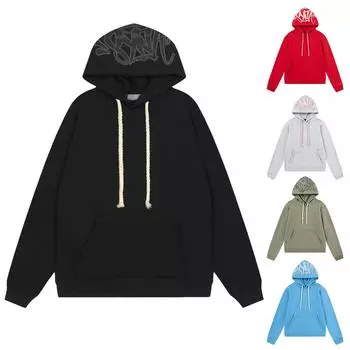 Женская повседневная модная однотонная толстовка со звездами и длинными рукавами с капюшоном и завязками L армия зеленый