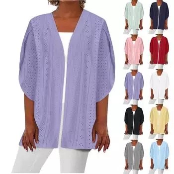 Женская повседневная модная однотонная тонкая свободная куртка-кардиган с рукавами пять четвертей L чёрный