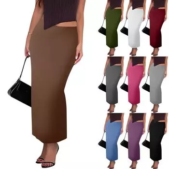 Женская повседневная модная однотонная юбка-рыбий хвост с разрезом, эластичная узкая юбка до середины тела L армия зеленый