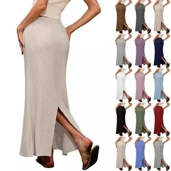 Женская повседневная модная однотонная юбка-рыбий хвост с разрезом, эластичные свободные карманы, полуюбка (С боковыми карманами) M винный