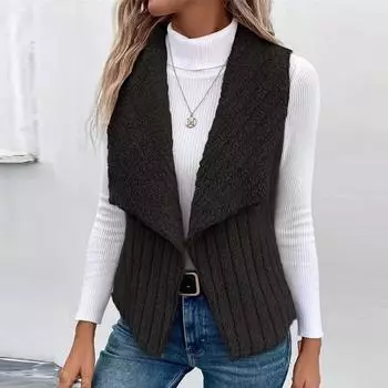 Женская повседневная модная однотонная жилетка, стеганая куртка с капюшоном и карманами M чёрный