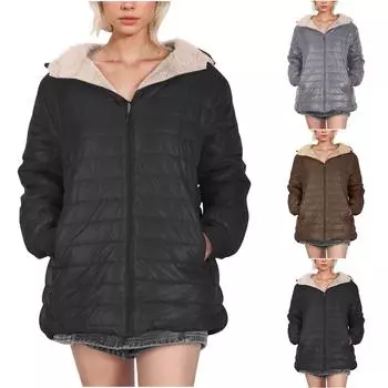 Женская повседневная модная однотонная жилетка, стеганая куртка с капюшоном и карманами S чёрный