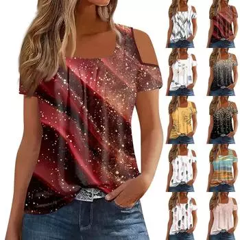 Женская повседневная модная плиссированная футболка без бретелек с коротким рукавом и принтом XL золотой