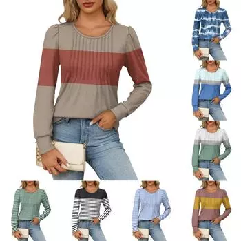 Женская повседневная модная плиссированная рубашка с длинным рукавом и круглым вырезом, повседневные топы XL