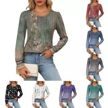 Женская повседневная модная плиссированная рубашка с длинным рукавом и круглым вырезом, повседневные топы XL фиолетовый