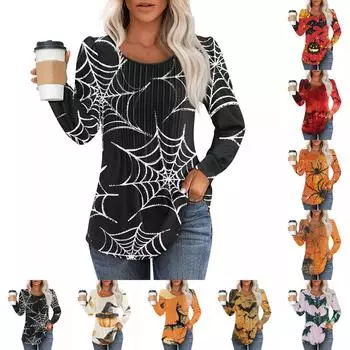 Женская повседневная модная плиссированная рубашка с длинным рукавом и круглым вырезом, повседневные топы XXXL