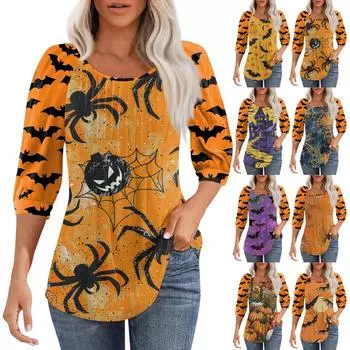 Женская повседневная модная плиссированная рубашка с круглым вырезом и рукавом 3/4, повседневные топы XL