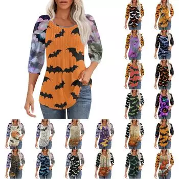 Женская повседневная модная плиссированная рубашка с круглым вырезом и рукавом 3/4, повседневные топы L хаки