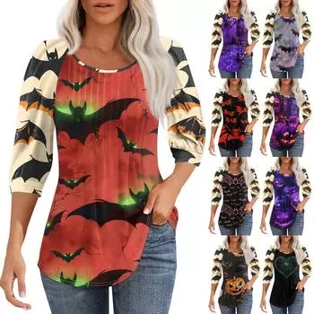 Женская повседневная модная плиссированная рубашка с круглым вырезом и рукавом 3/4, повседневные топы M