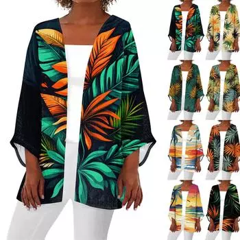 Женская повседневная модная пляжная легкая куртка средней длины с принтом «Океан-Три» L синий