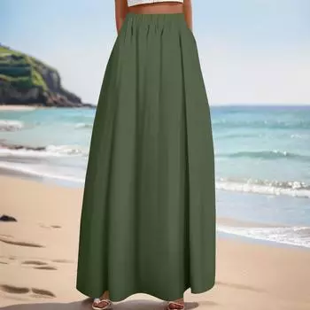 Женская повседневная модная распашная юбка с принтом в горошек Свободная плиссированная юбка до половины тела с карманами армия зеленый