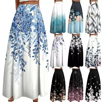 Женская повседневная модная распашная юбка с принтом в горошек Свободная плиссированная юбка до половины тела с карманами L чёрный