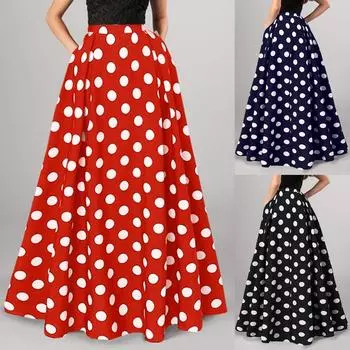 Женская повседневная модная распашная юбка с принтом в горошек Свободная плиссированная юбка до половины тела с карманами XXXXXL чёрный