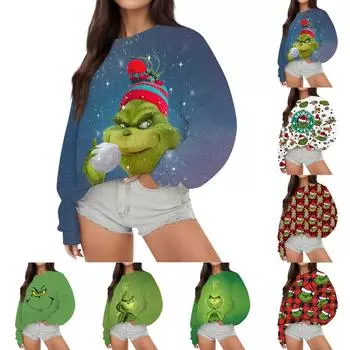 Женская повседневная модная рождественская принтовая толстовка с длинным рукавом L