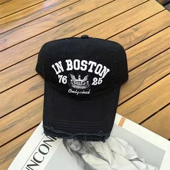 Женская повседневная модная рваная кепка с вышивкой и принтом букв, в K-стиле, легко сочетается, бейсболка с мягким верхом, защита от солнца, солнечная шляпа, тренд C3650 Black All yards