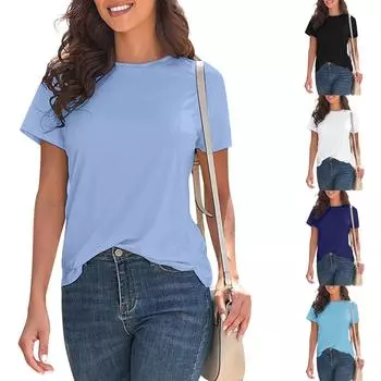 Женская повседневная модная сексуальная однотонная свободная футболка L чёрный