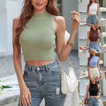 Женская повседневная модная сексуальная однотонная удобная и крутая пуловер с круглым вырезом, свободная футболка, жилет L чёрный