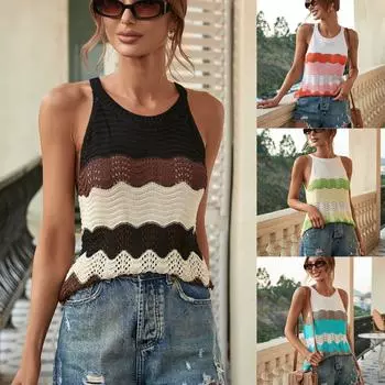 Женская повседневная модная сексуальная однотонная удобная и крутая пуловер с круглым вырезом, свободная футболка, жилет L чёрный