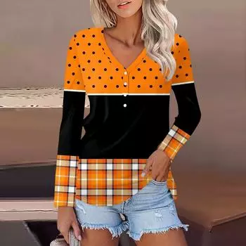 Женская повседневная модная сексуальная удобная футболка с длинным рукавом и V-образным вырезом на пуговицах на Хэллоуин M