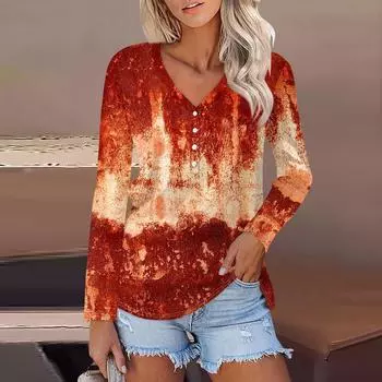 Женская повседневная модная сексуальная удобная футболка с длинным рукавом и V-образным вырезом на пуговицах на Хэллоуин XL винный