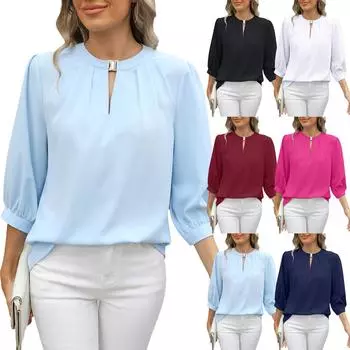 Женская повседневная модная сексуальная удобная однотонная свободная футболка с круглым вырезом и рукавом три четверти L