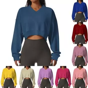 Женская повседневная модная сексуальная удобная спортивная толстовка с длинными рукавами и V-образным вырезом L бежевый