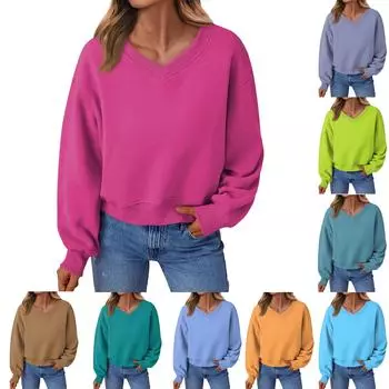 Женская повседневная модная сексуальная удобная спортивная толстовка с длинными рукавами и V-образным вырезом XXL