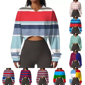 Женская повседневная модная сексуальная удобная спортивная толстовка с V-образным вырезом и длинным рукавом в полоску с графическим принтом XXL