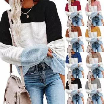 Женская повседневная модная свободная футболка с длинными рукавами, верхний свитер L синий