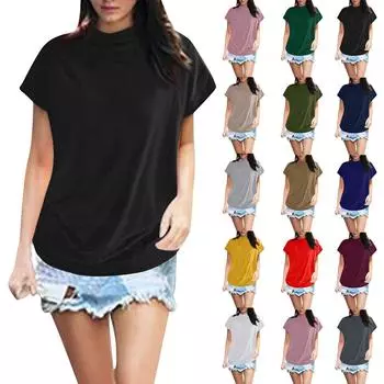 Женская повседневная модная свободная футболка с короткими рукавами и круглым вырезом S синий