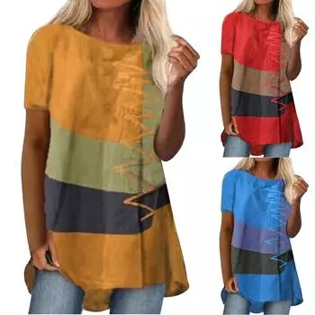 Женская повседневная модная свободная футболка с круглым вырезом и короткими рукавами с принтом, топы XXXL синий