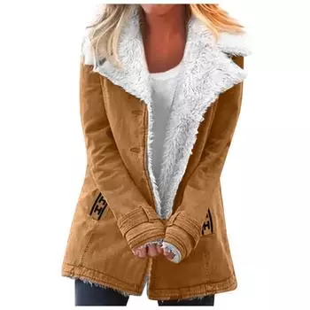 Женская повседневная модная свободная однотонная шляпа плюс карманная куртка с флисовым воротником L коричневый