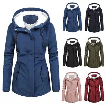 Женская повседневная модная свободная однотонная шляпа плюс карманная куртка с флисовым воротником L чёрный