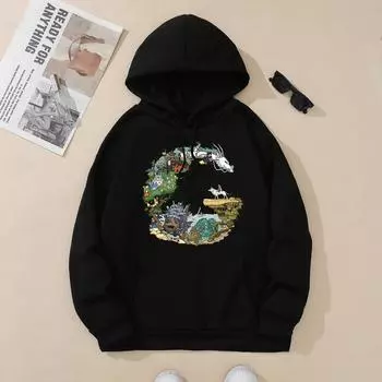 Женская повседневная модная свободная спортивная толстовка с капюшоном с принтом мультфильмов S серый