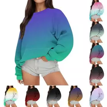 Женская повседневная модная Свободная толстовка с длинным рукавом и круглым вырезом с принтом L армия зеленый