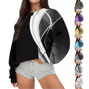 Женская повседневная модная Свободная толстовка с длинным рукавом и круглым вырезом с принтом L чёрный