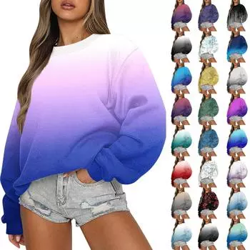 Женская повседневная модная свободная толстовка с длинным рукавом и круглым вырезом с цветочным принтом XXL