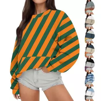 Женская повседневная модная Свободная толстовка с длинным рукавом и круглым вырезом с принтом S бежевый