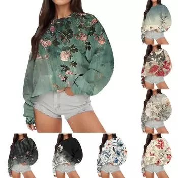 Женская повседневная модная Свободная толстовка с длинным рукавом и круглым вырезом с принтом L бежевый