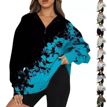 Женская повседневная модная толстовка на молнии с длинным рукавом и цветочным принтом, топ на молнии L