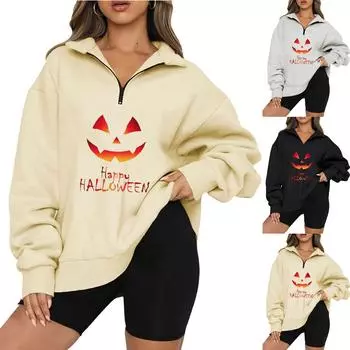 Женская повседневная модная толстовка на молнии с длинным рукавом и принтом на Хэллоуин XXXL чёрный