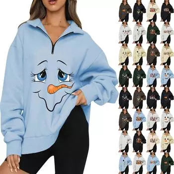 Женская повседневная модная толстовка на молнии с длинным рукавом и принтом на Рождество XXL чёрный