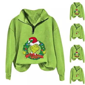 Женская повседневная модная толстовка на молнии с длинным рукавом и рождественским принтом M красный