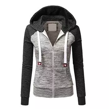 Женская повседневная модная толстовка с цветными блоками, длинными рукавами, карманом, молнией, капюшоном, затягивающимся шнурком, куртка L