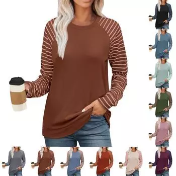 Женская повседневная модная толстовка с цветными полосками, осенняя рубашка с длинным рукавом L армия зеленый