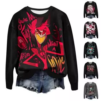 Женская повседневная модная толстовка с длинным рукавом и круглым вырезом с принтом, пуловер, верхняя блузка L розовый