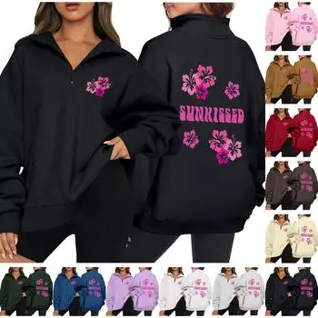 Женская повседневная модная толстовка с длинным рукавом и принтом на молнии XXXL