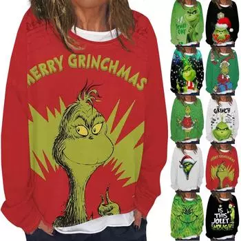 Женская повседневная модная толстовка с длинным рукавом и круглым вырезом с рождественским принтом, многослойный пуловер, топ L армия зеленый